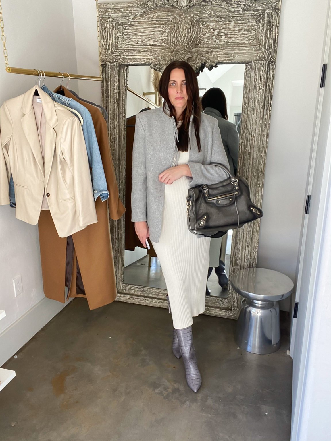 how to accessorize a sweater dress the gray details