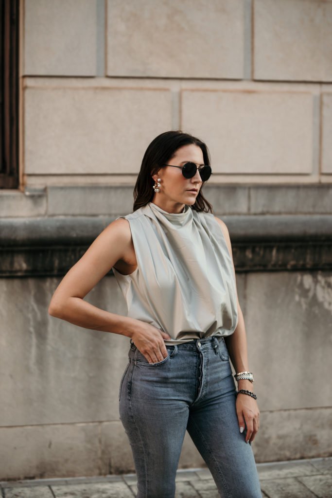chic faux leather top faux leather, date night outfit