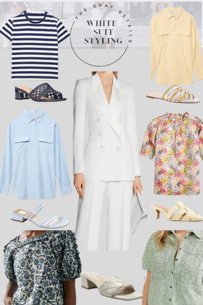 12 ways to wear a white pant suit for summer, white blazer styling, summer casual work outfit