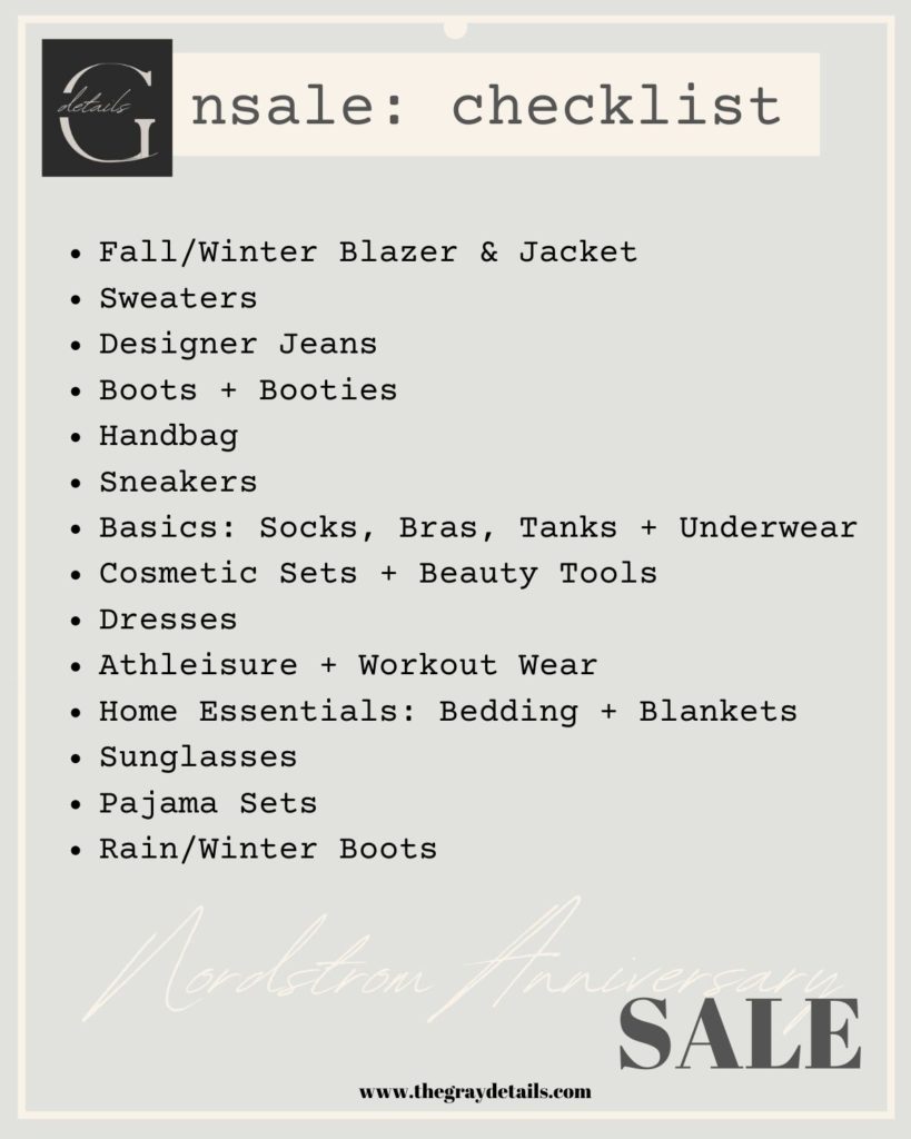 Nordstrom Anniversary Sale, shopping checklist