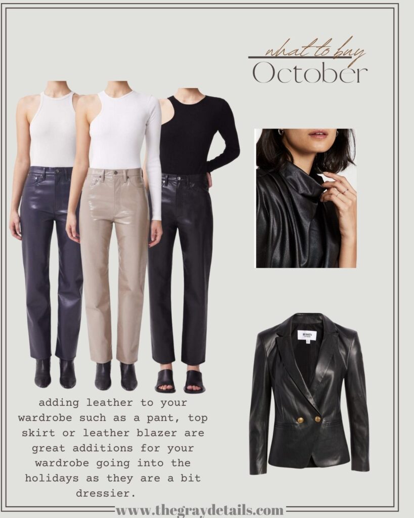 faux leather pants, leather blazer