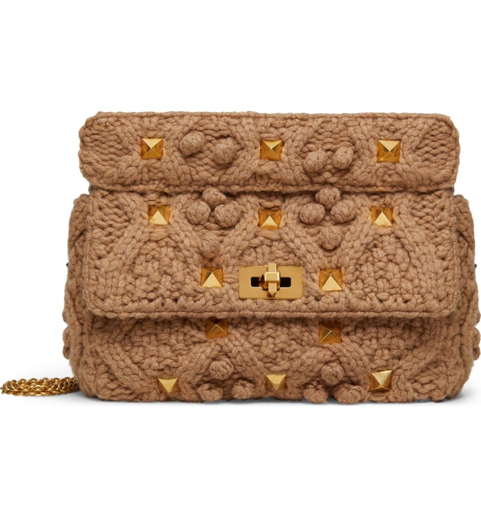 Valentino Large Roman Stud Knit Cashmere Bag