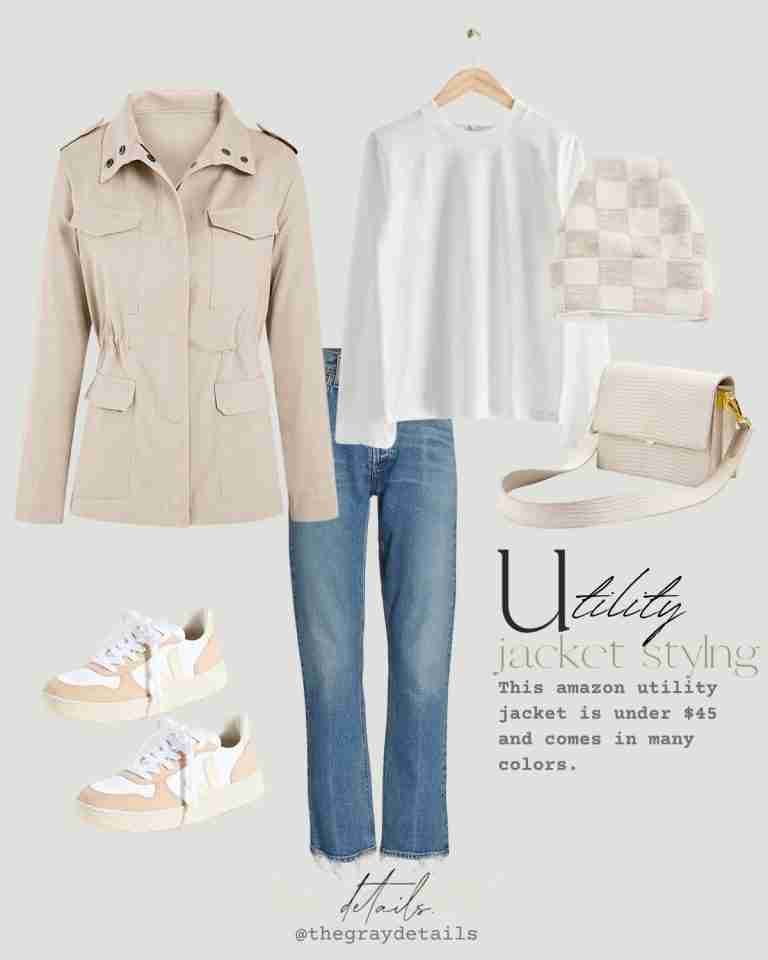 How to Style a Women's Utility Jacket the gray details