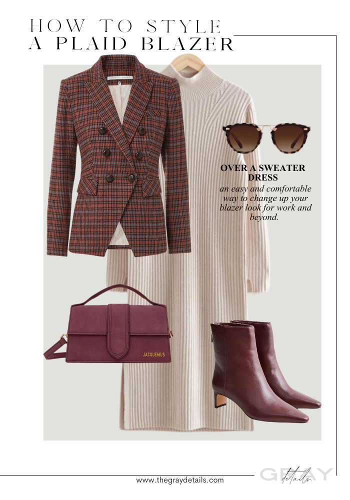 How to Style A Plaid Blazer over a sweater dress