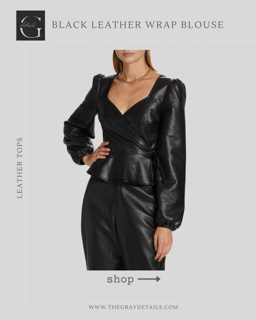 Black Leather Wrap Blouse