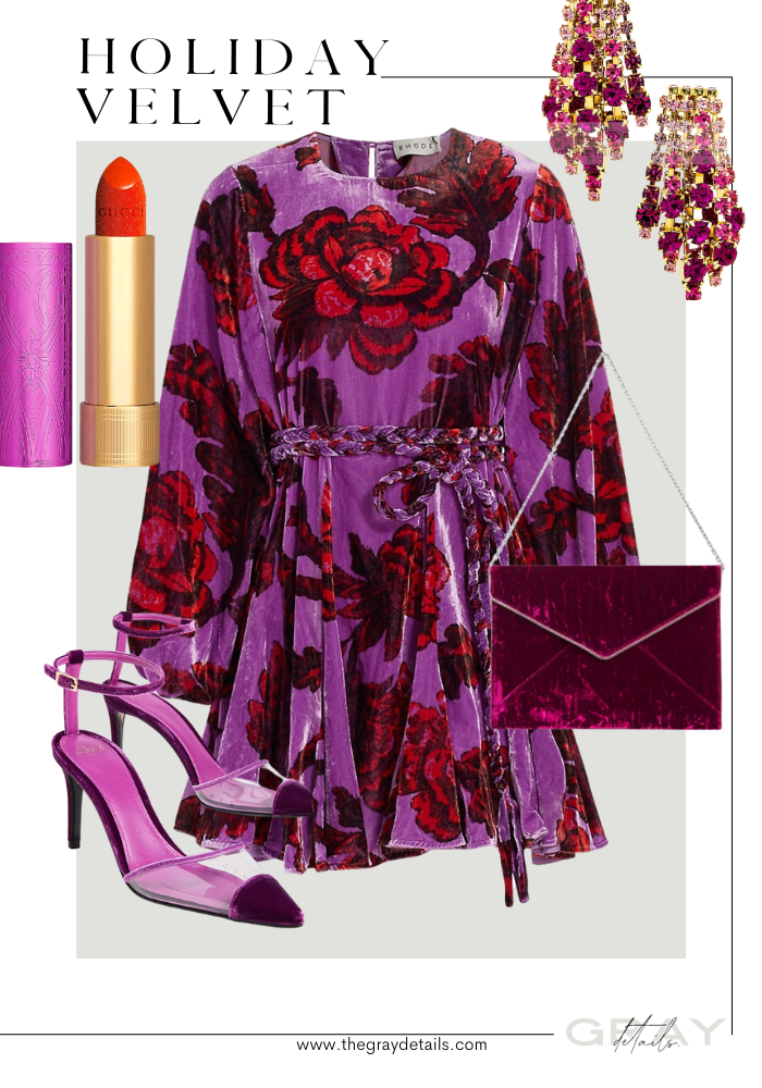 floral, jewel toned velvet mini dress