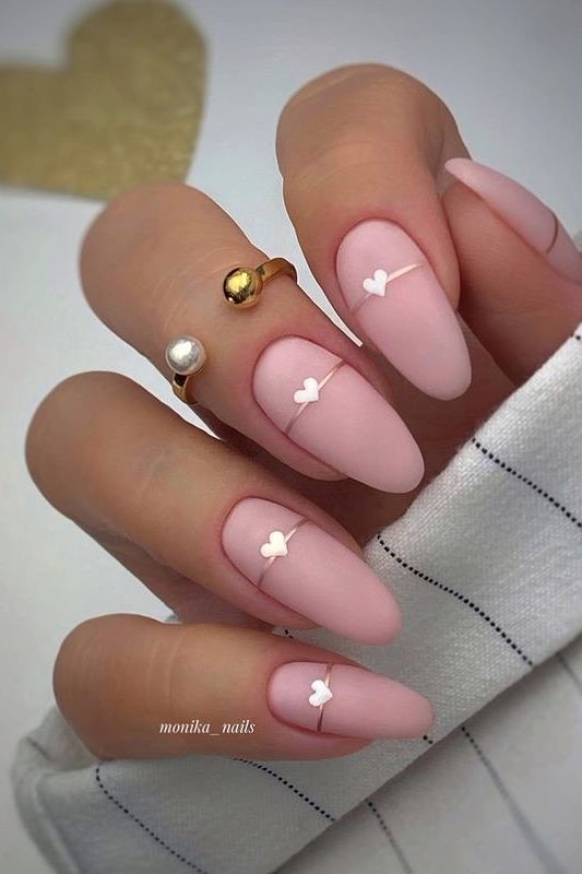 Neutral Valentines Day Nail Art