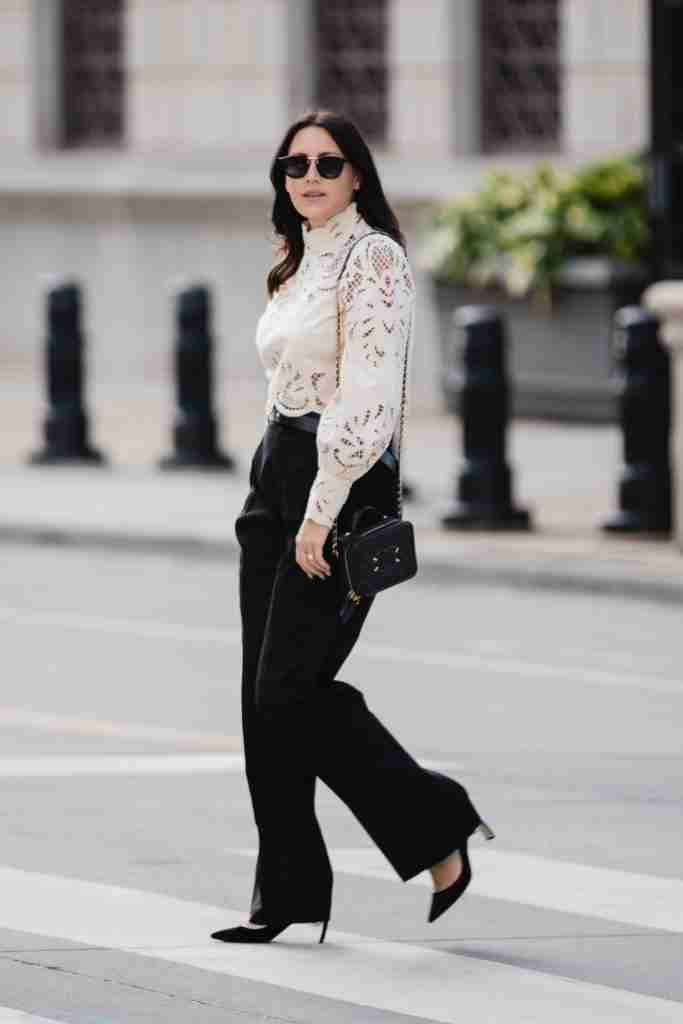 Statement Lace Top with Black Pants