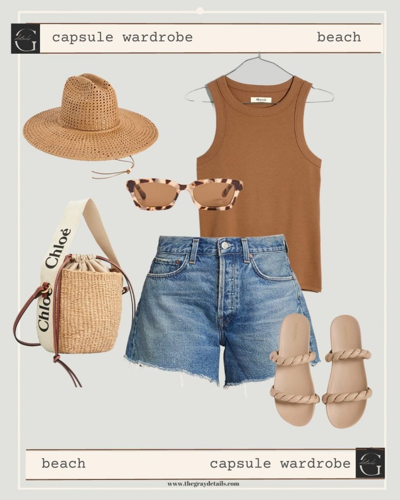 denim shorts beach outfit