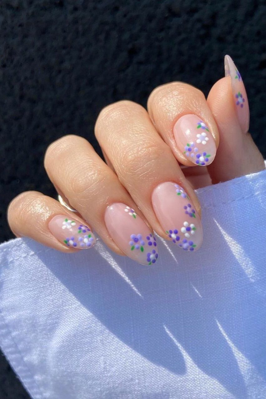 purple floral nails | March Nail Ideas