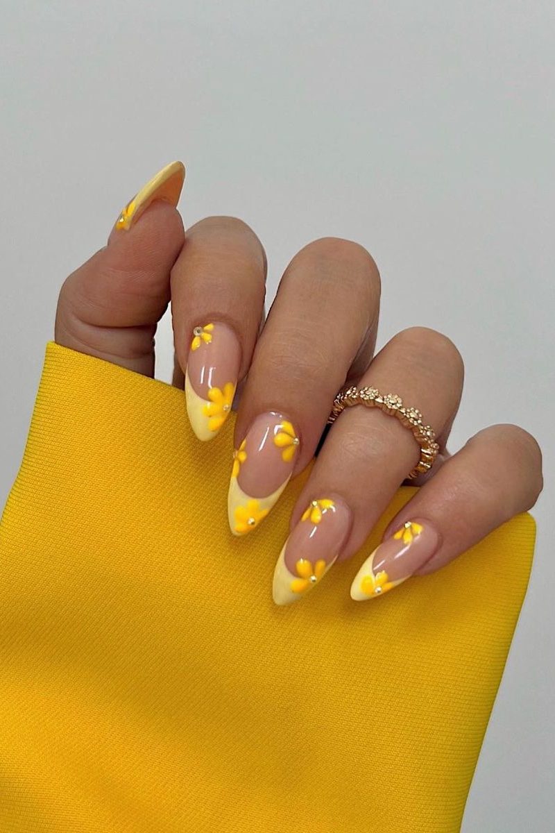 Yellow Floral Spring Nails