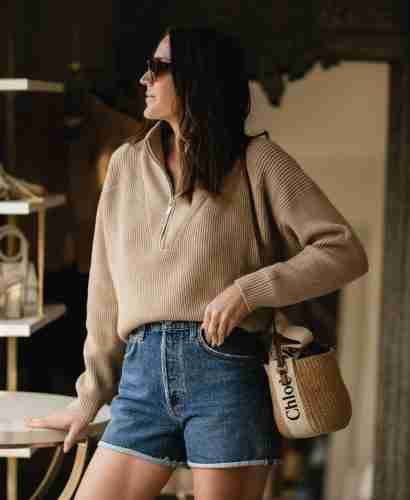 Half-Zip Sweater Outfits with shorts