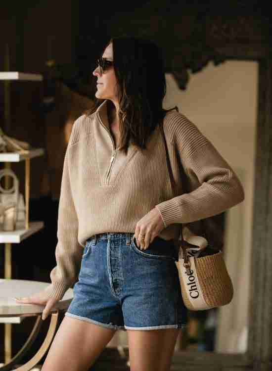 Half-Zip Sweater Outfits with shorts