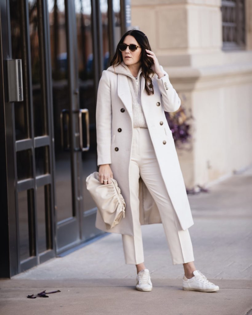 White Monochrome Half-Zip Sweater Outfits