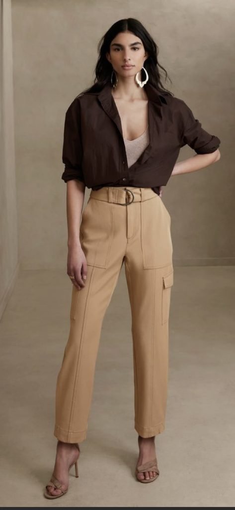 tan pants with cropped top