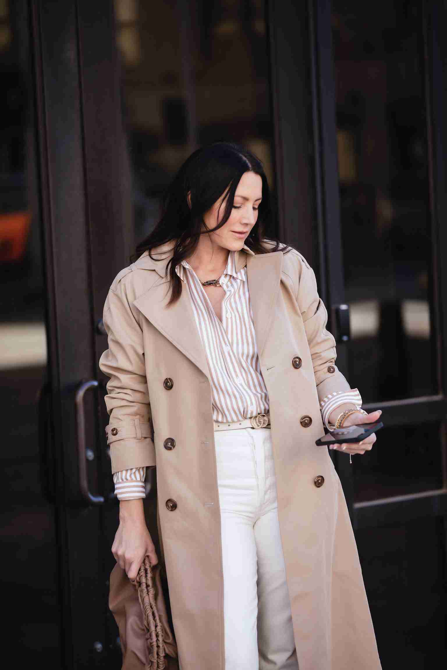 striped shirt and suit