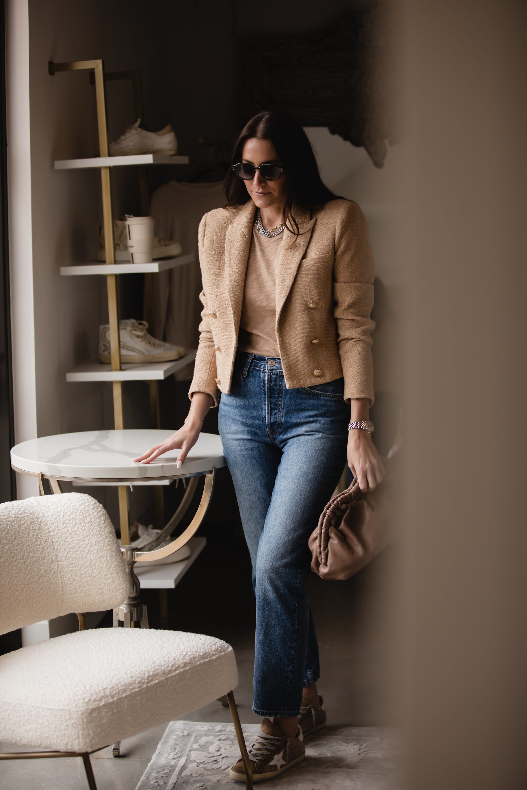 tan off white blazer
