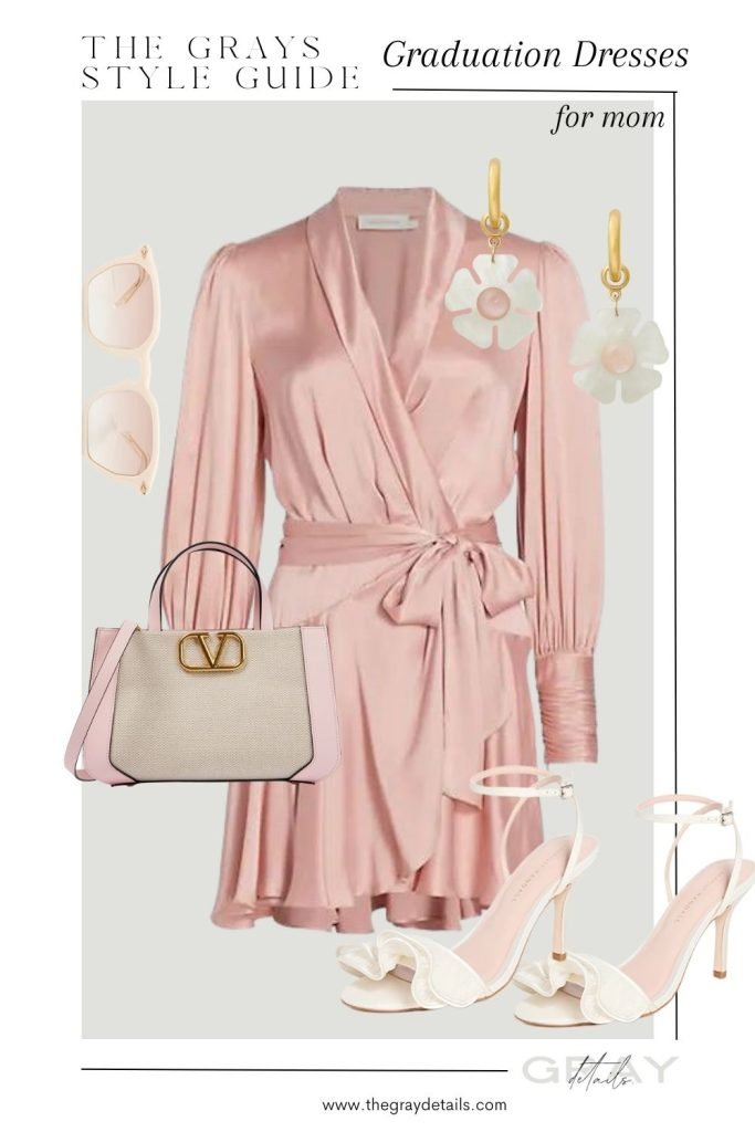 Long Sleeve Pink Wrap Dress Outfit Idea