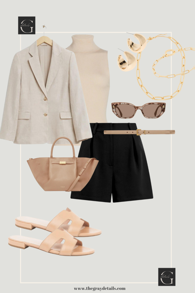 Neutral shorts outfit idea