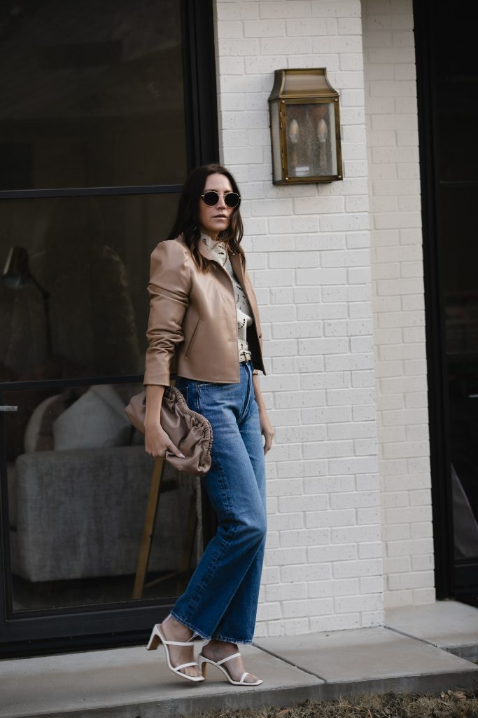 Cropped Tan Leather Jacket Outfit Ideas