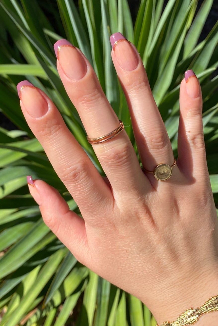 French Tip Dusty Pink Rose Nails