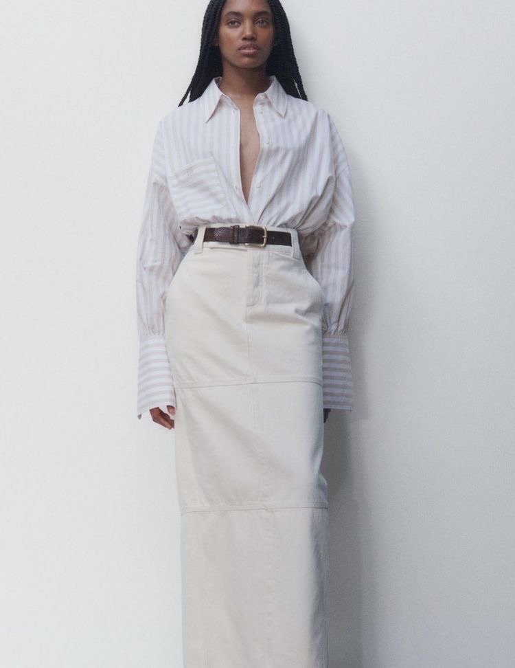 Long White Denim Skirt Outfit