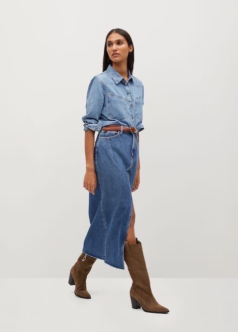 Midi denim skirts outfit