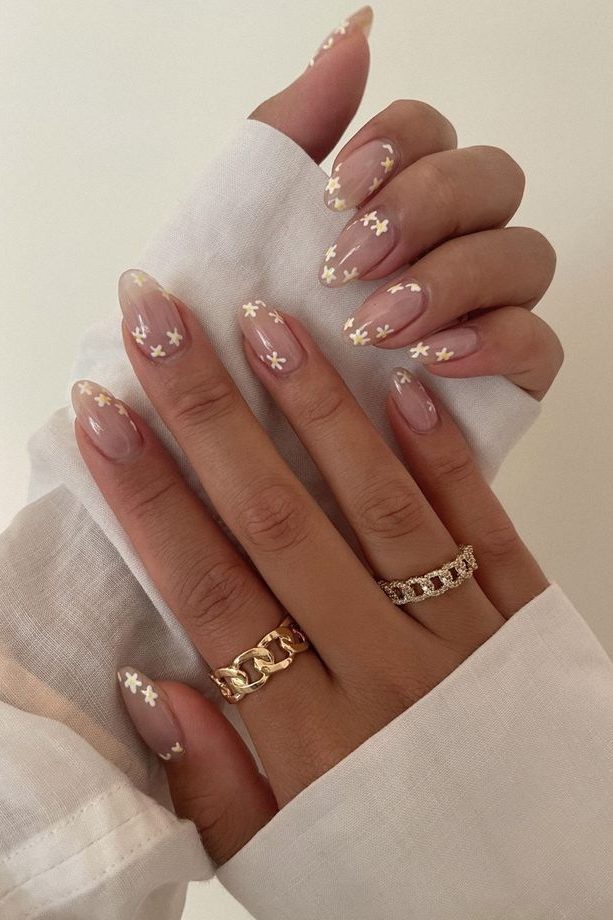 Minimal White Floral Nails