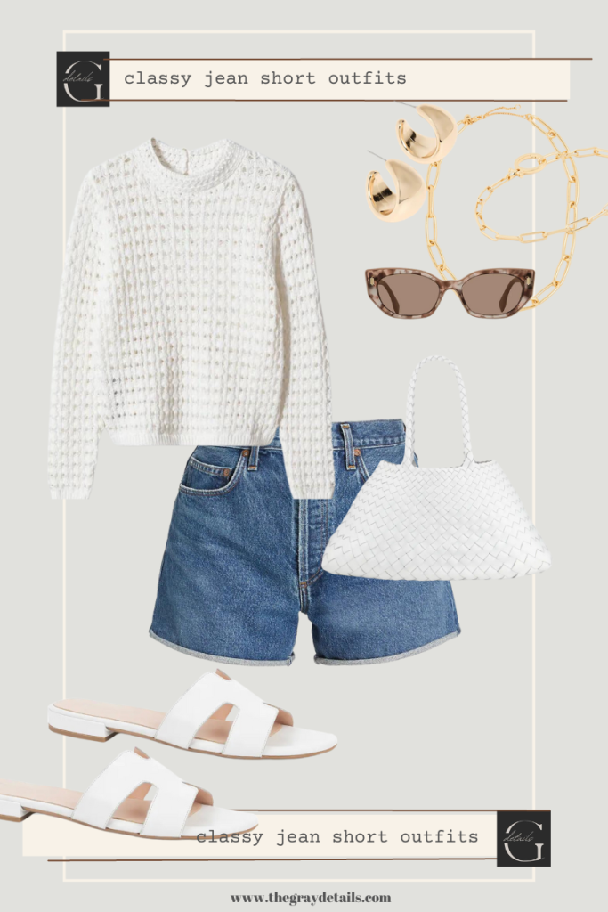 White Sweater + Jean Shorts Outfit