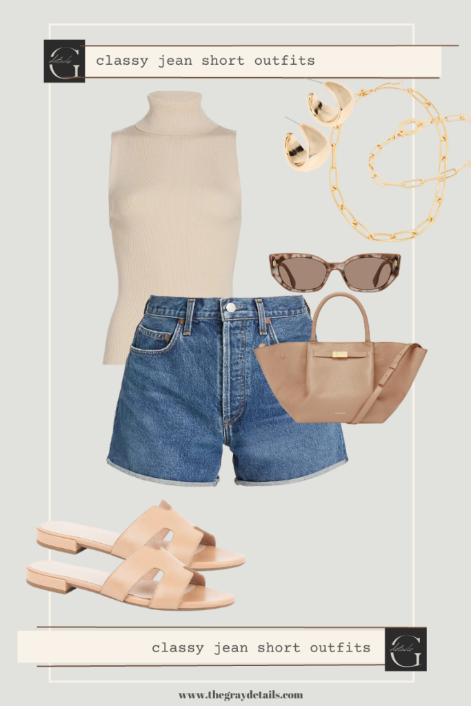 Sleeveless Turtleneck Classy Jean Short Outfits