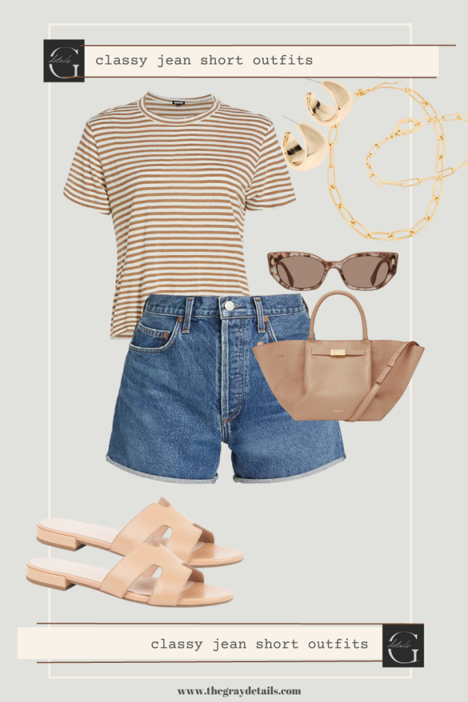 Striped T-Shirt Classy Jean Short Outfits