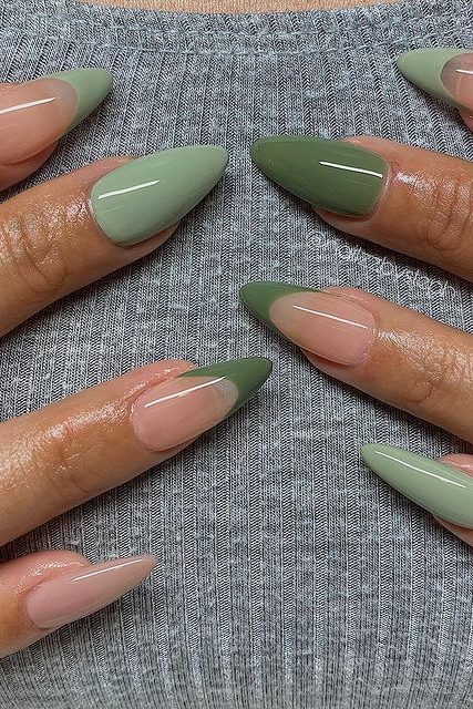 Sage Green Dip Powder nail