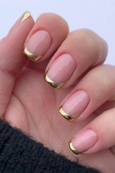 Gold Fall French Tip Nails