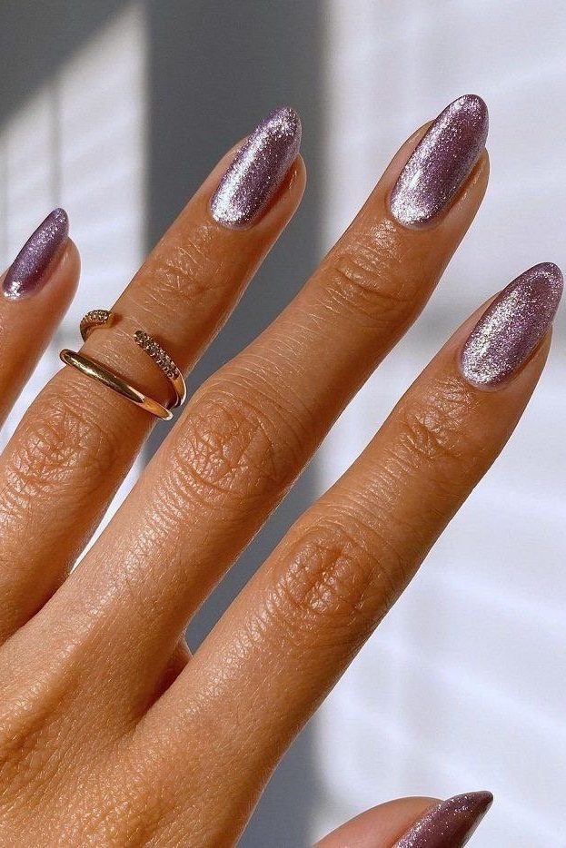 Velvet Cat Eye Purple Nails