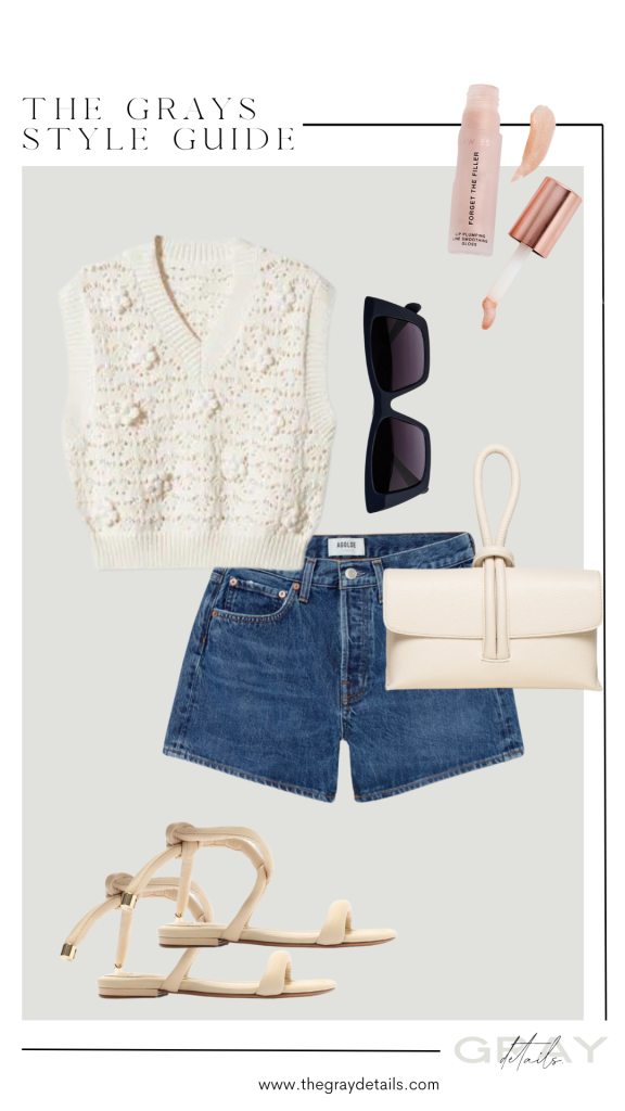 Crochet vest and denim shorts outfit