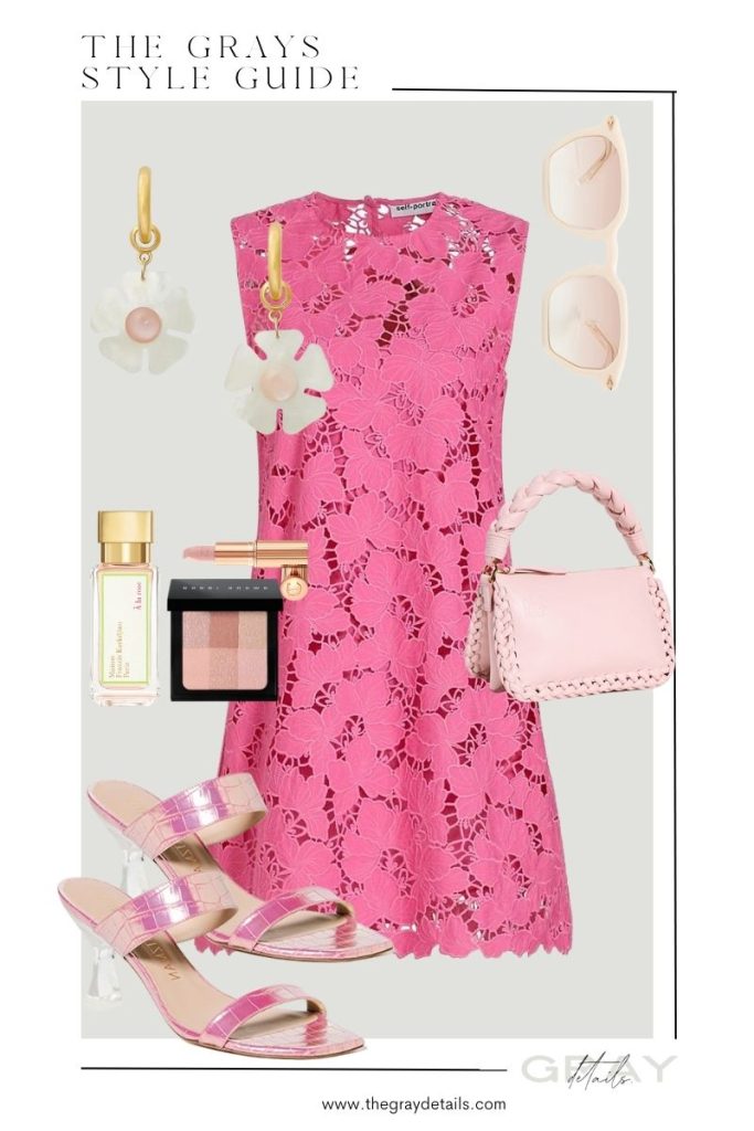 Monochrome Pink Lace Shift Dress Outfit
