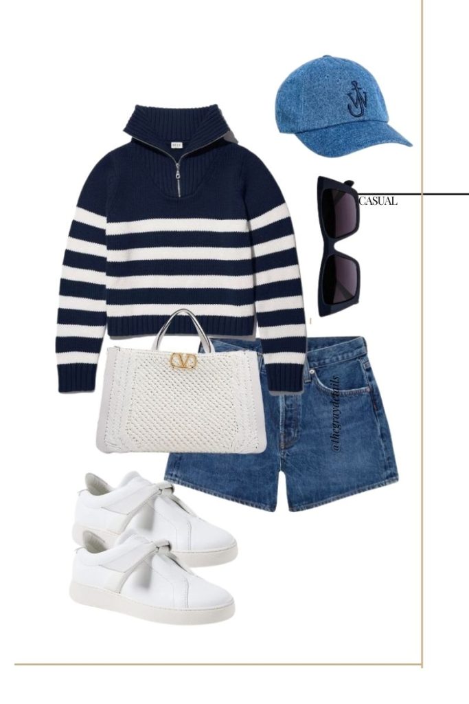 Pullover and denim shorts outfit