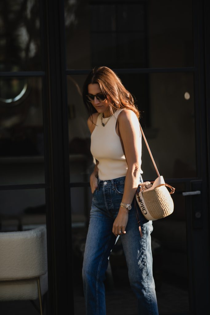 Mom Jean + White Sweater Tank