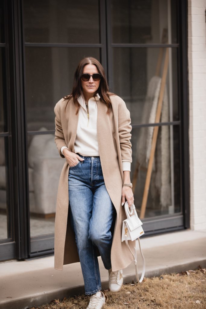 Mom Jean + Tan Long Coat