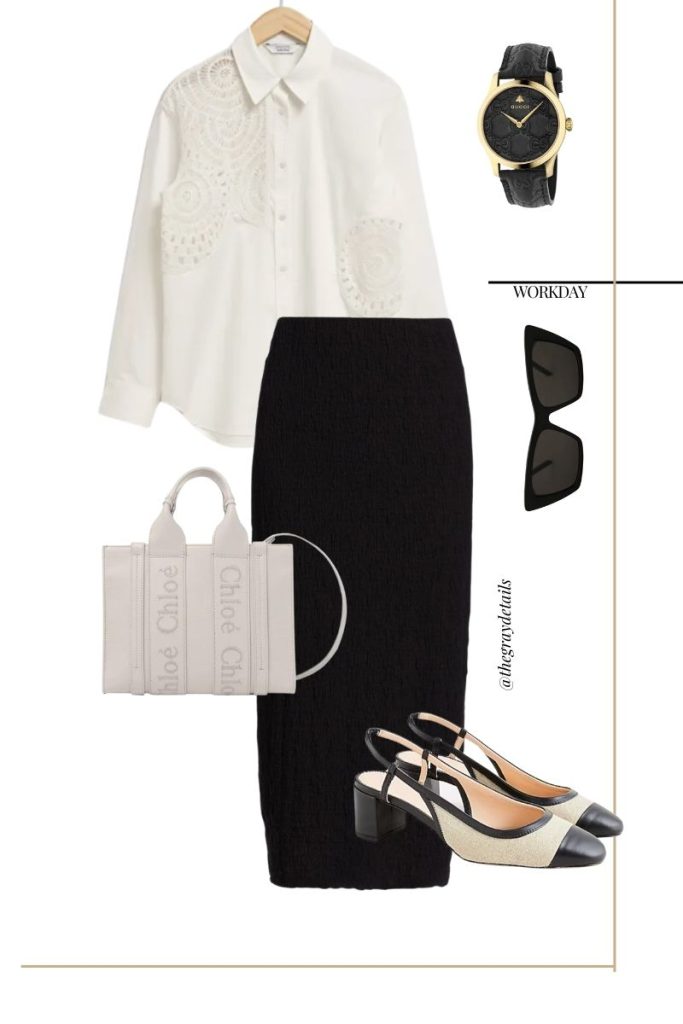 Spring skirt workwear outfit idea