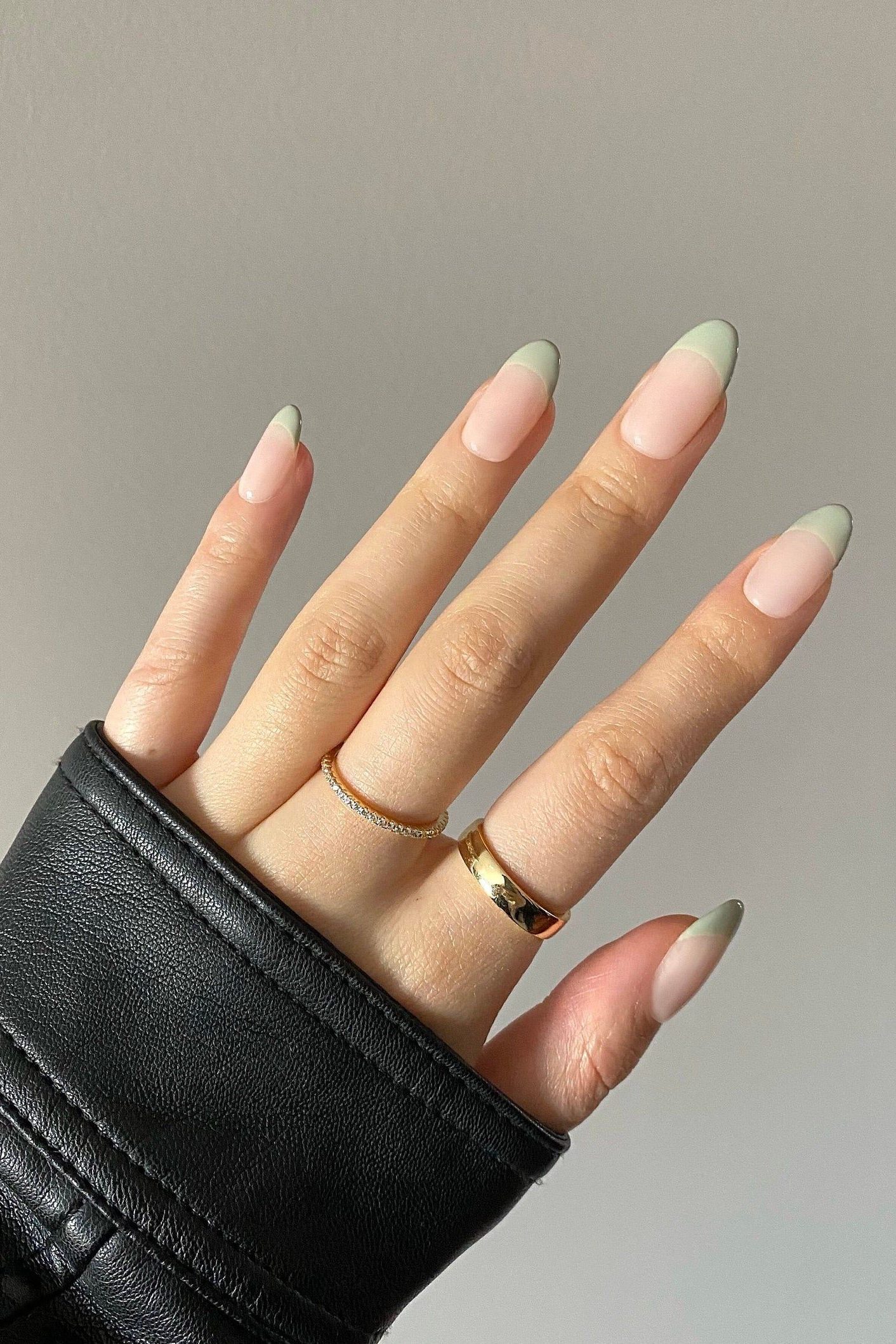 pastel green french manicure