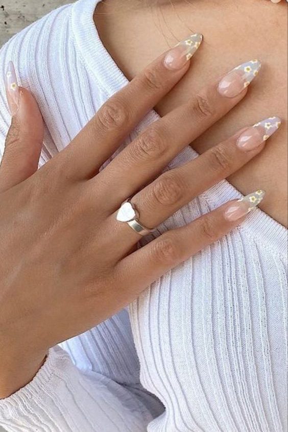 Minimal White Floral Nails