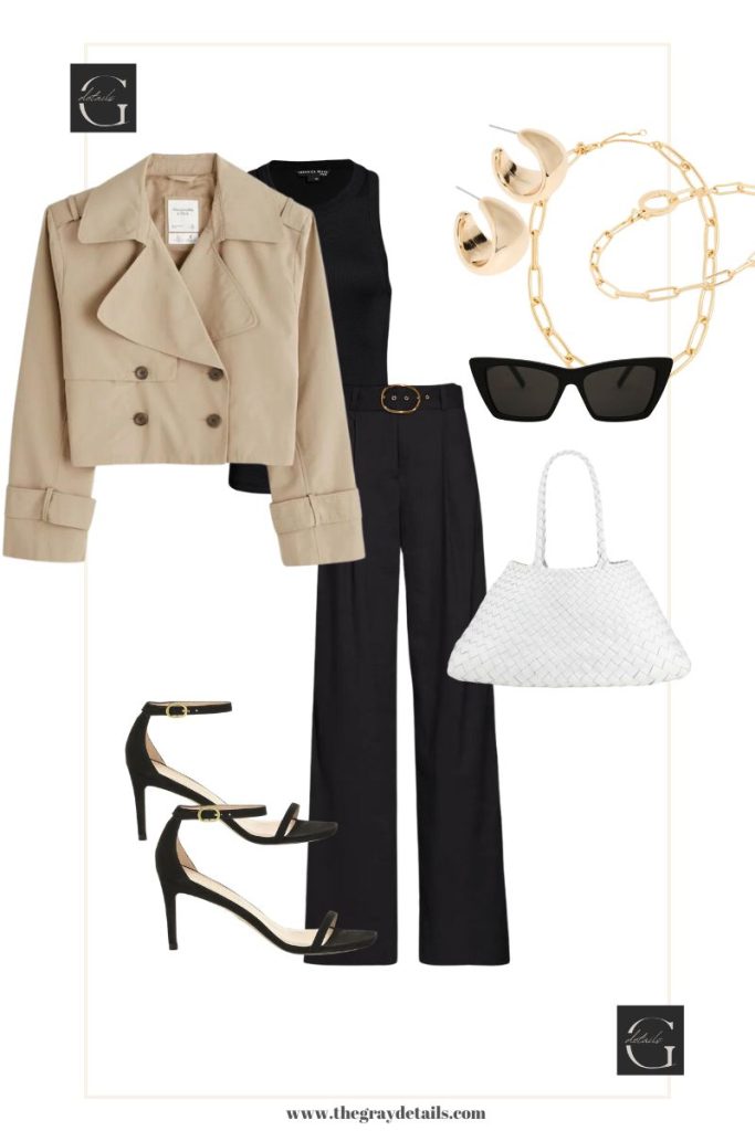 Cropped Trench Coat & Black Trouser Outfit Idea