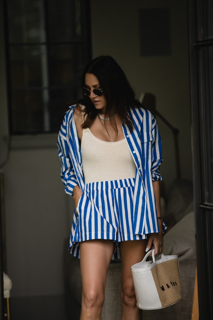 striped shorts set outfit