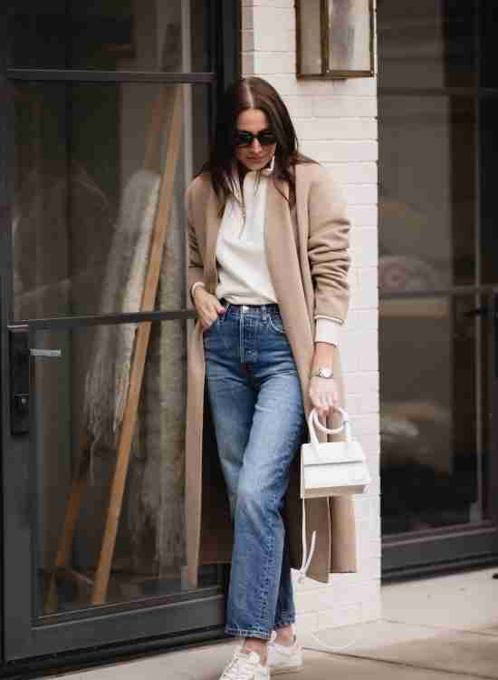 Jeans and Sneakers Outfit with coat