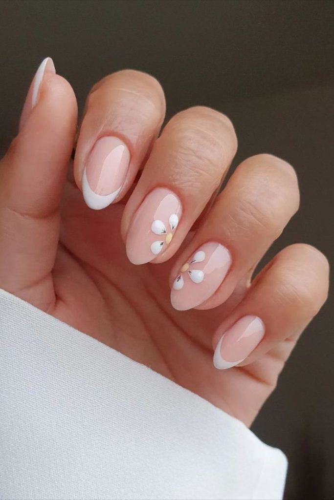 White Summer Floral nails