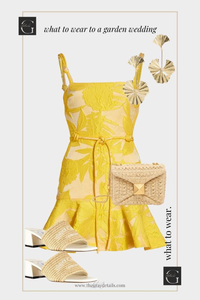 Yellow Floral Jacaquard Mini Dress
