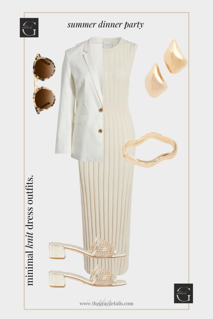 Cream Knit Dress Outfit with blazer
