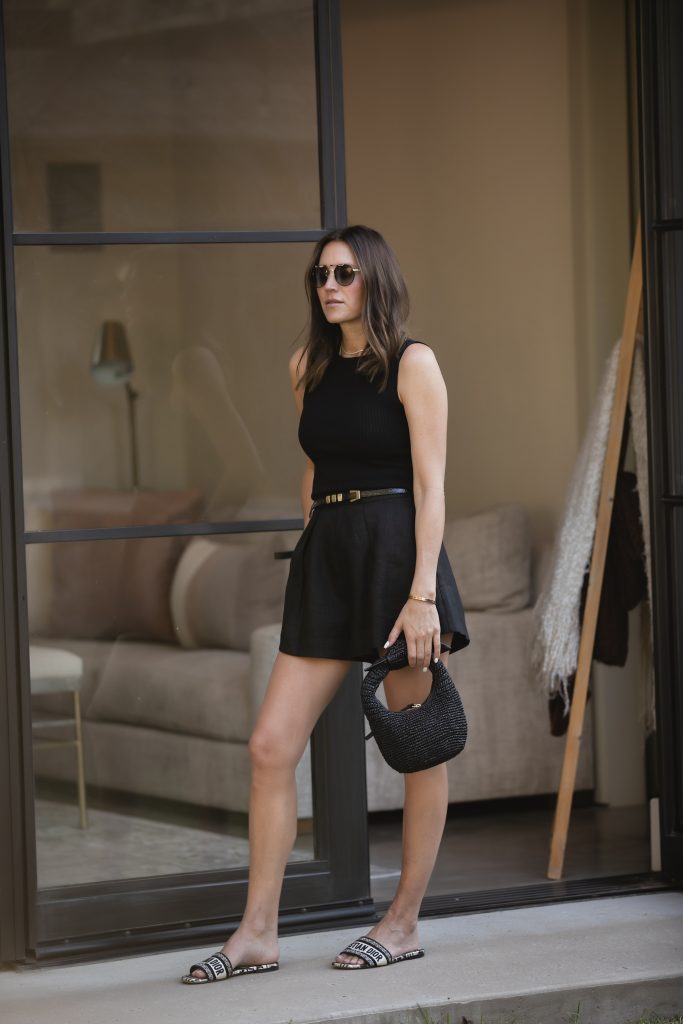Black sweater and black shorts outfit