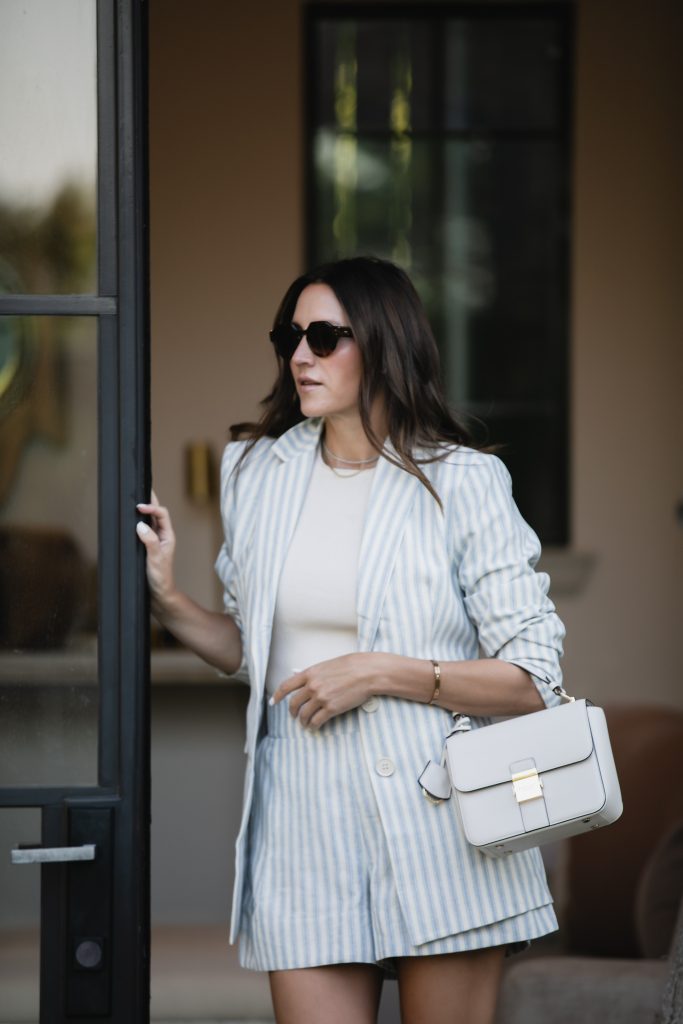 Blue & White Striped Blazer + Short Set